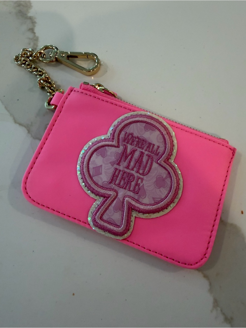 Stoney Clover Lane Neon Pink Card Holder Keychain with Gold Clip Disney